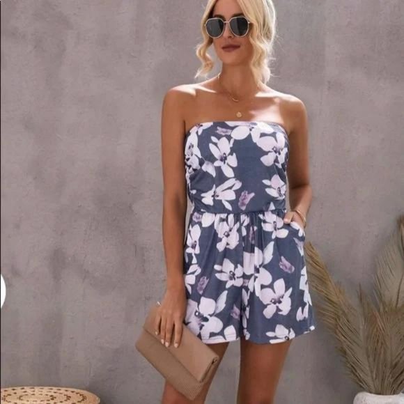 Private Label Pants - Strapless Floral Romper